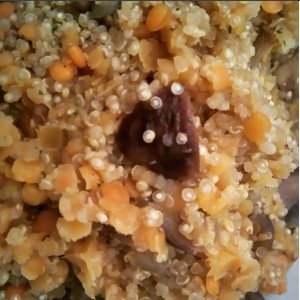 Là, par exemple, c'est mon risotto de quinoa, lentilles corail et châtaignes